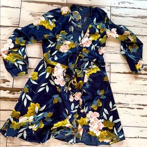 Easter !New with tags. Lulus blue, pink & citron floral silky wrap dress.